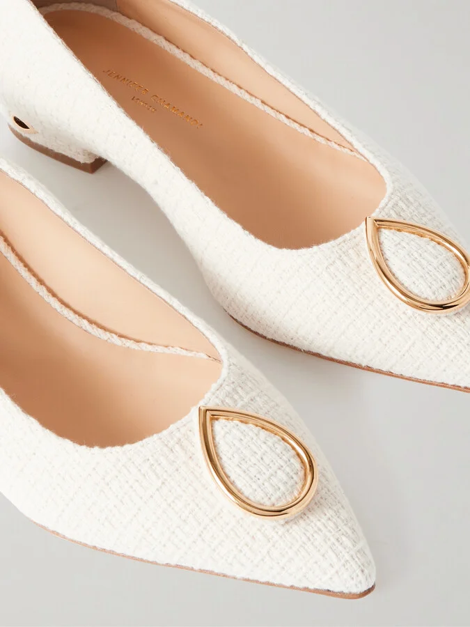 Jennifer Chamandi - Lorenzo 20 Embellished Tweed Point-toe Pumps - Ivory - Image 4