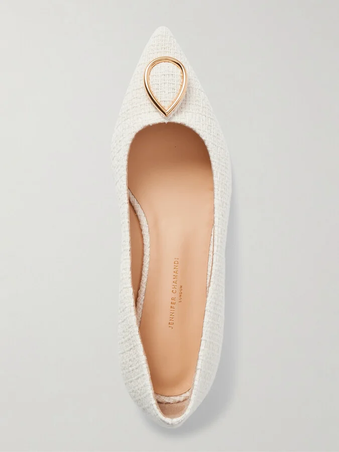 Jennifer Chamandi - Lorenzo 20 Embellished Tweed Point-toe Pumps - Ivory - Image 5