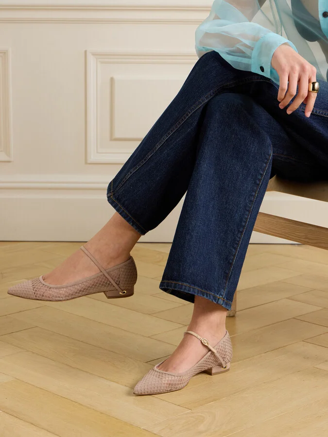 Jennifer Chamandi - Lorenzo 20 Mesh And Suede Point-toe Flats - Pink - Image 2
