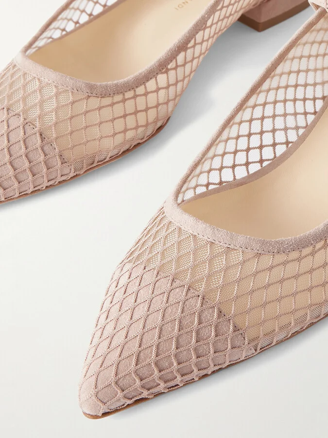 Jennifer Chamandi - Lorenzo 20 Mesh And Suede Point-toe Flats - Pink - Image 4