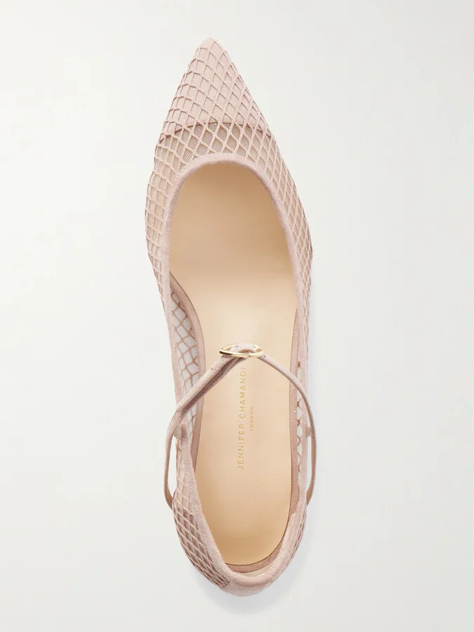Jennifer Chamandi - Lorenzo 20 Mesh And Suede Point-toe Flats - Pink - Image 5