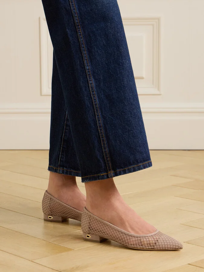 Jennifer Chamandi - Lorenzo 20 Mesh And Suede Point-toe Flats - Pink - Image 6