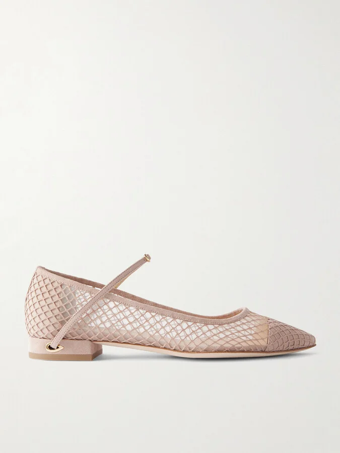 Jennifer Chamandi - Lorenzo 20 Mesh And Suede Point-toe Flats - Pink
