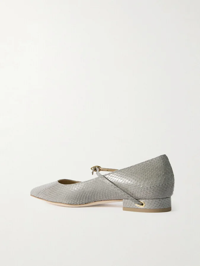 Jennifer Chamandi - Lorenzo 20 Snake Leather Flats - Gray - Image 3