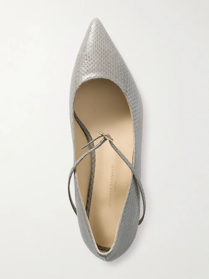 Jennifer Chamandi - Lorenzo 20 Snake Leather Flats - Gray - Image 5