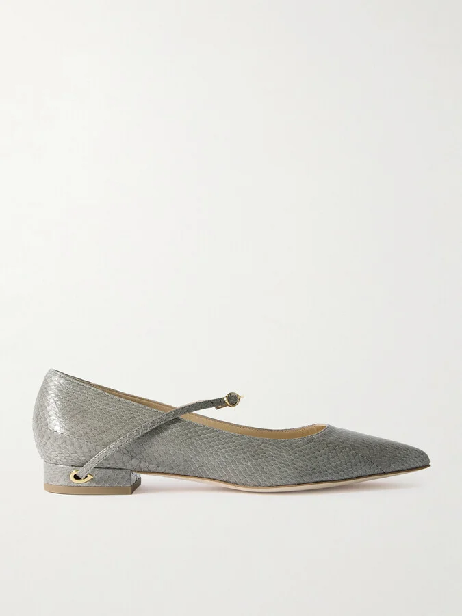 Jennifer Chamandi - Lorenzo 20 Snake Leather Flats - Gray