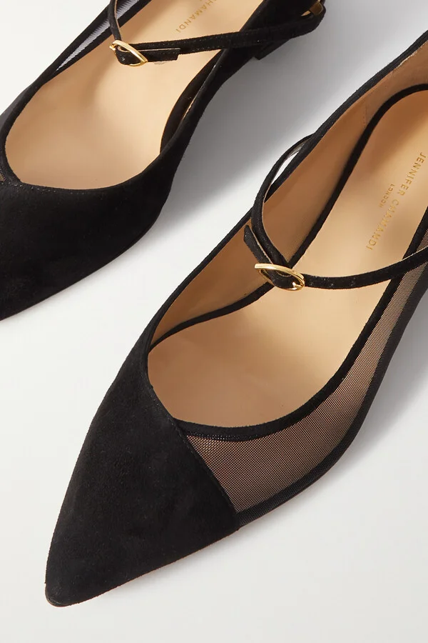 Jennifer Chamandi - Lorenzo 20 Suede And Tulle Point-toe Flats - Black - Image 4