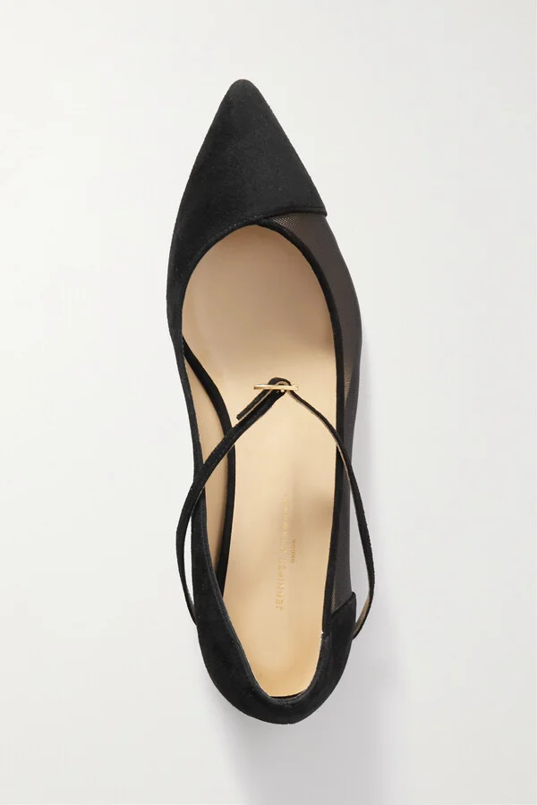 Jennifer Chamandi - Lorenzo 20 Suede And Tulle Point-toe Flats - Black - Image 5
