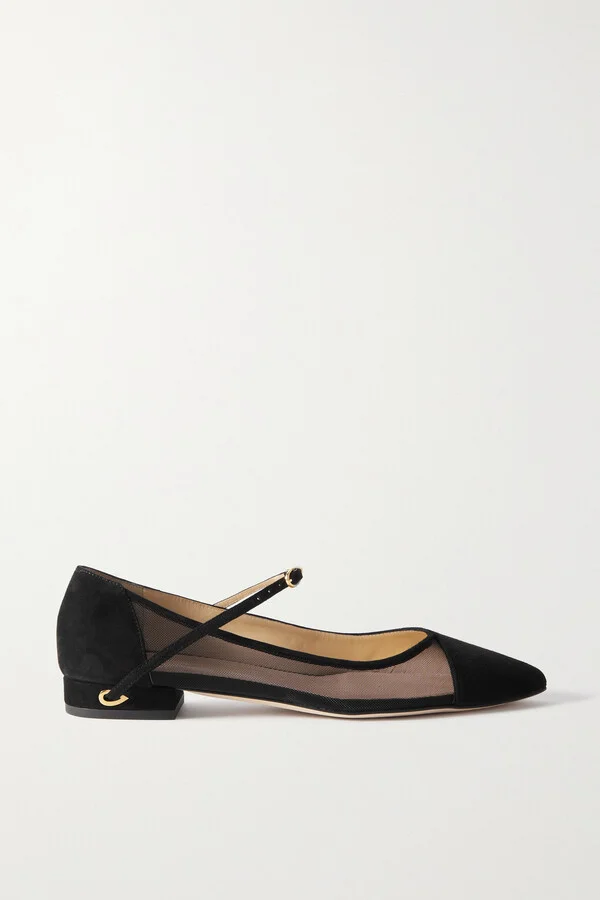Jennifer Chamandi - Lorenzo 20 Suede And Tulle Point-toe Flats - Black