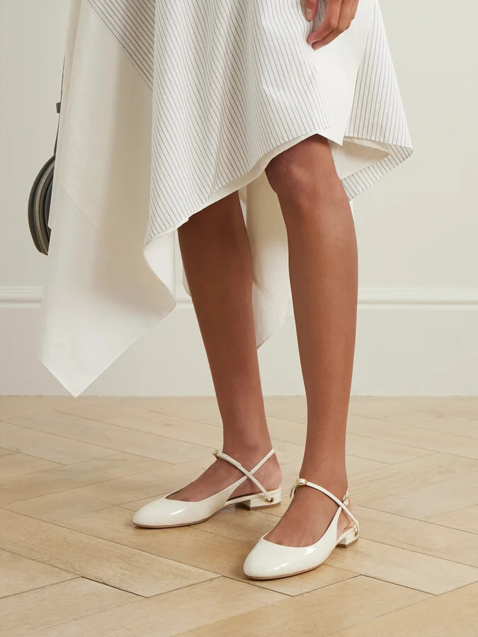Jennifer Chamandi - Mattia 20 Patent-leather Slingback Flats - Cream - Image 2