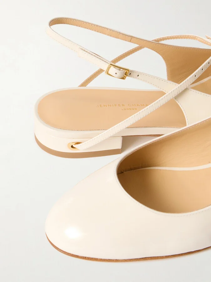 Jennifer Chamandi - Mattia 20 Patent-leather Slingback Flats - Cream - Image 4