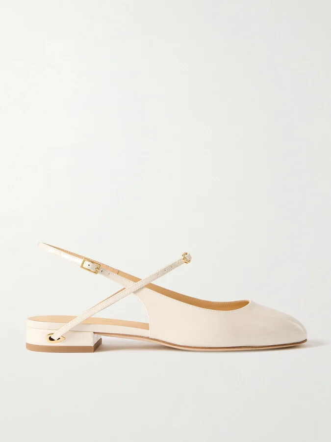 Jennifer Chamandi - Mattia 20 Patent-leather Slingback Flats - Cream