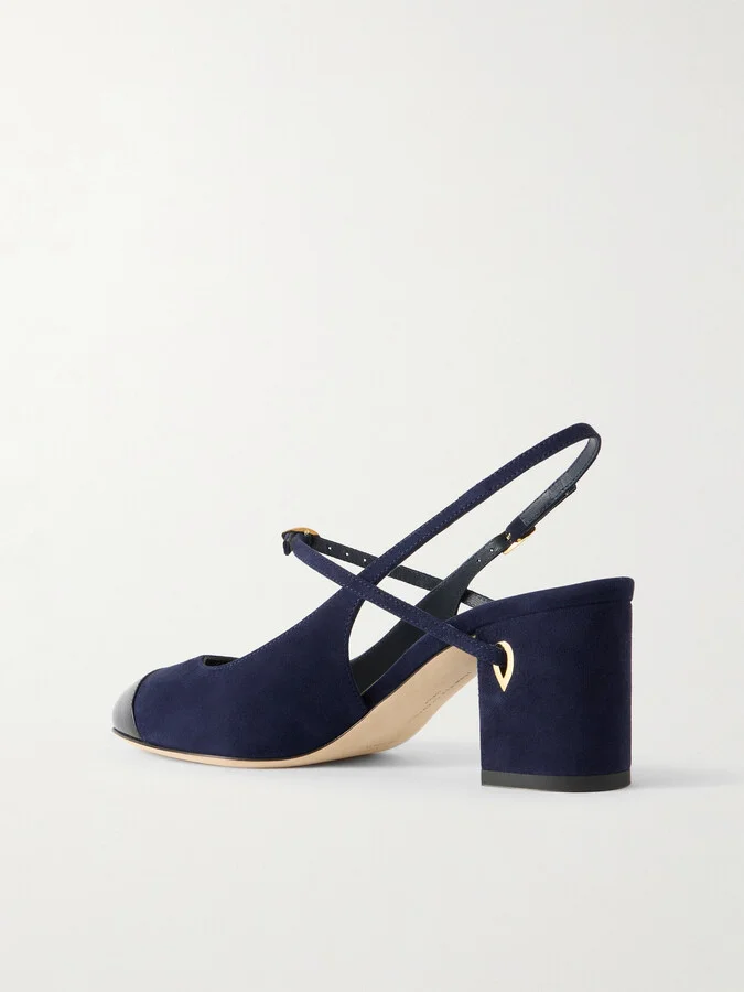 Jennifer Chamandi - Mattia 65 Patent Leather-trimmed Suede Slingback Pumps - Blue - Image 2