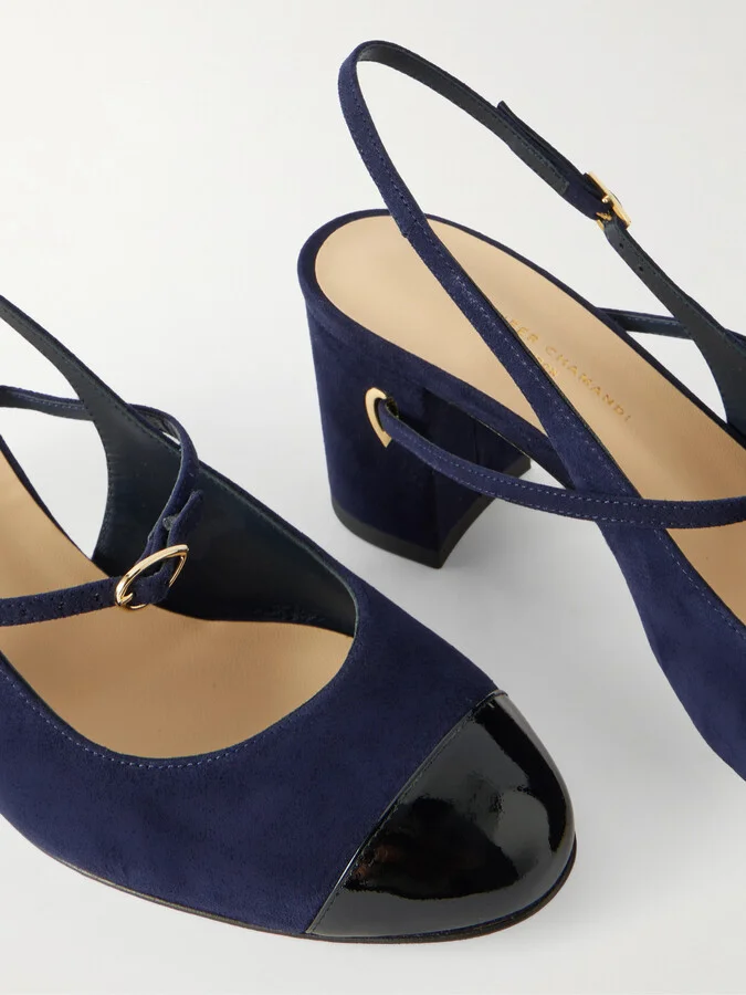 Jennifer Chamandi - Mattia 65 Patent Leather-trimmed Suede Slingback Pumps - Blue - Image 4