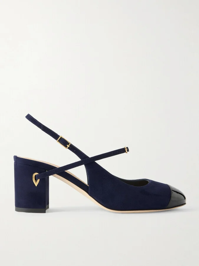 Jennifer Chamandi - Mattia 65 Patent Leather-trimmed Suede Slingback Pumps - Blue