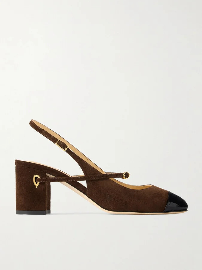 Jennifer Chamandi - Mattia Patent Leather-trimmed Suede Slingback Pumps - Brown