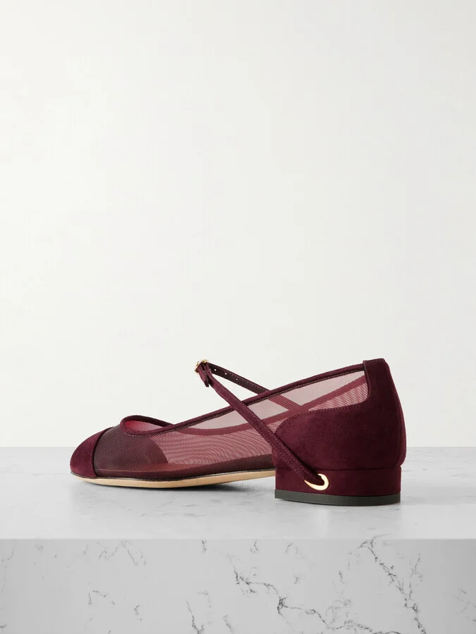 Jennifer Chamandi - Paolo 20 Suede And Mesh Ballet Flats - Burgundy - Image 2