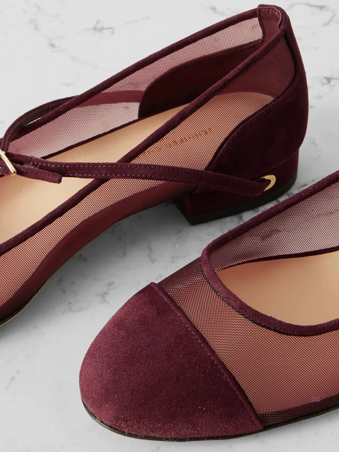 Jennifer Chamandi - Paolo 20 Suede And Mesh Ballet Flats - Burgundy - Image 4