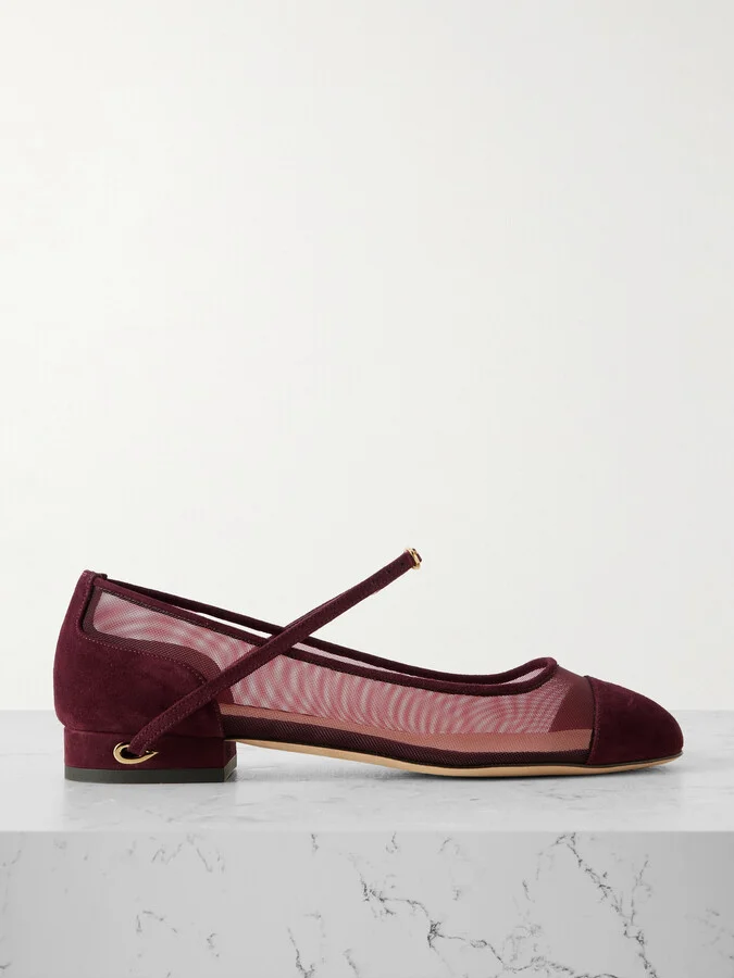Jennifer Chamandi - Paolo 20 Suede And Mesh Ballet Flats - Burgundy