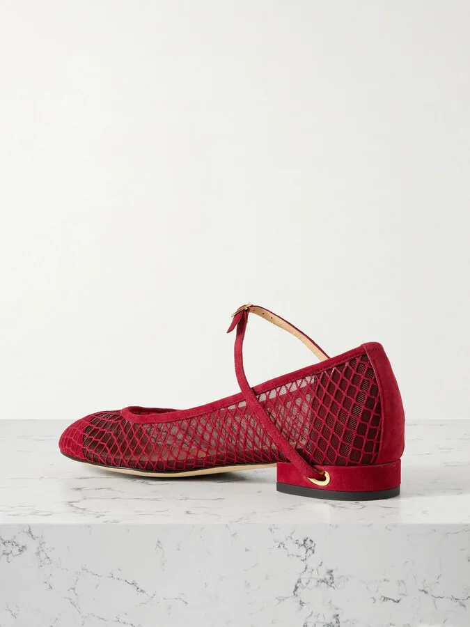 Jennifer Chamandi - Paolo 20 Suede And Mesh Ballet Flats - Red - Image 3