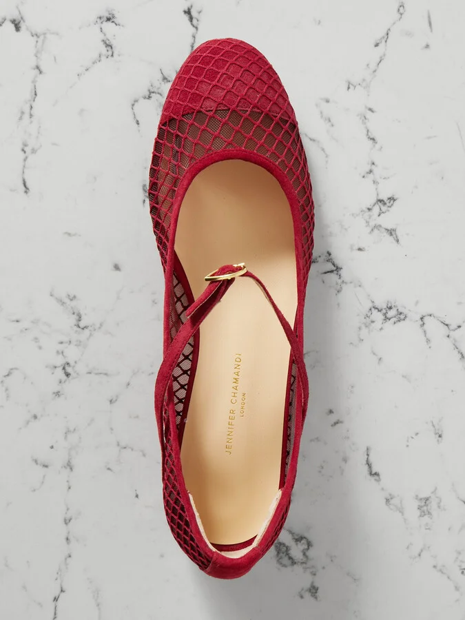 Jennifer Chamandi - Paolo 20 Suede And Mesh Ballet Flats - Red - Image 5