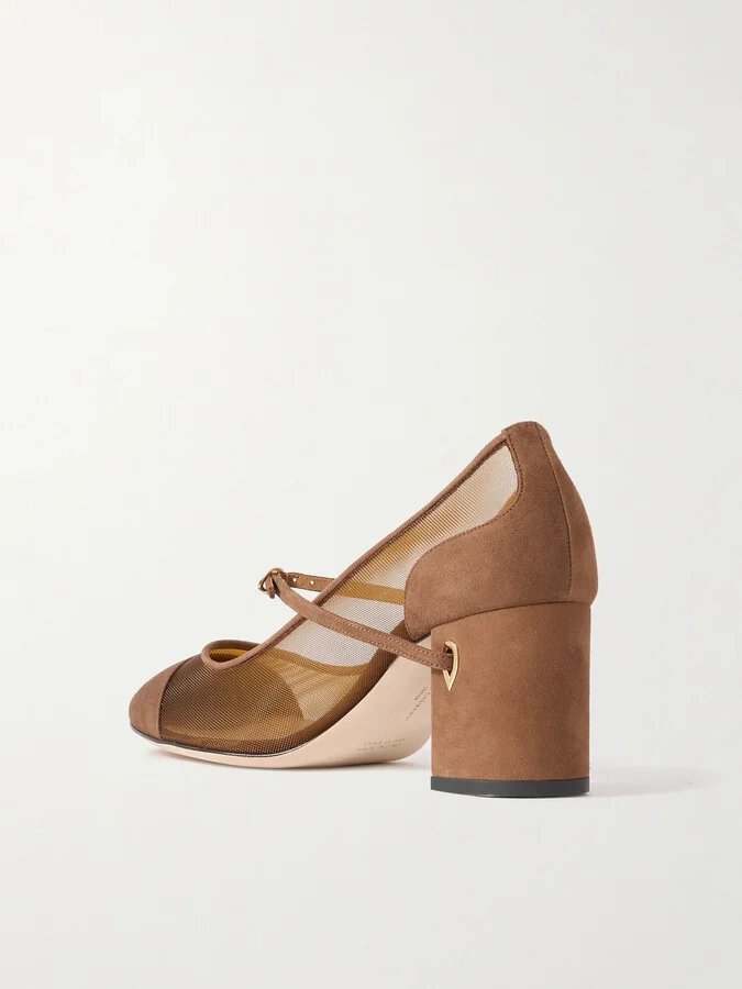 Jennifer Chamandi - Paolo 65 Mesh And Suede Pumps - Brown - Image 3
