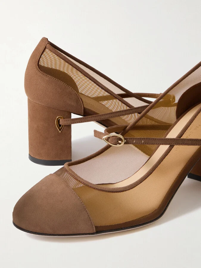 Jennifer Chamandi - Paolo 65 Mesh And Suede Pumps - Brown - Image 4