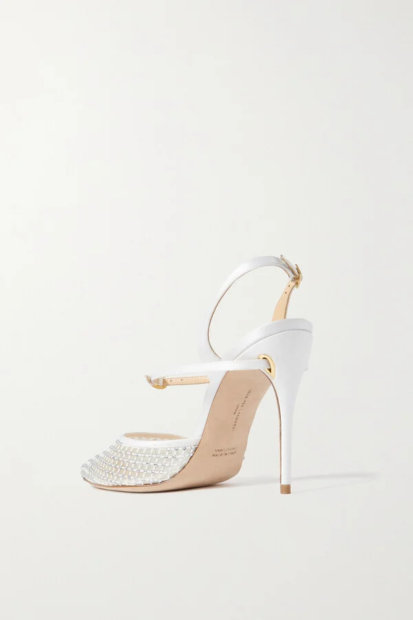 Jennifer Chamandi - Vittorio 105 Crystal-embellished Mesh And Satin Slingback Pumps - White - Image 3