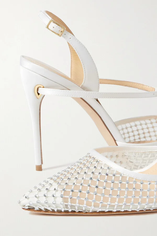 Jennifer Chamandi - Vittorio 105 Crystal-embellished Mesh And Satin Slingback Pumps - White - Image 4