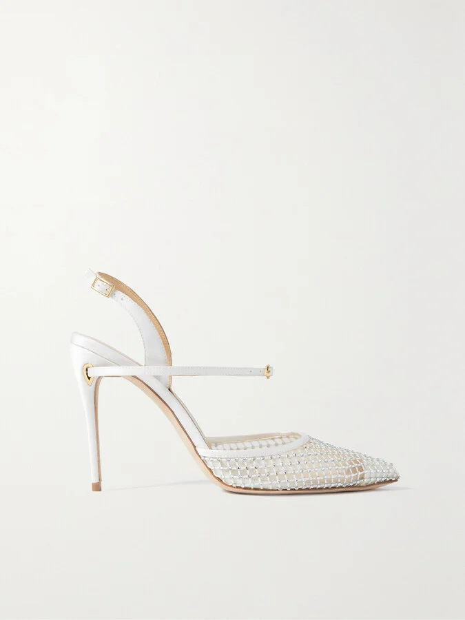 Jennifer Chamandi - Vittorio 105 Crystal-embellished Mesh And Satin Slingback Pumps - White