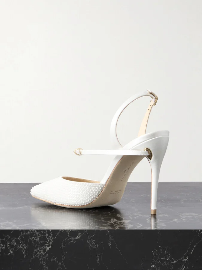 Jennifer Chamandi - Vittorio 105 Crystal-embellished Satin Pumps - White - Image 3