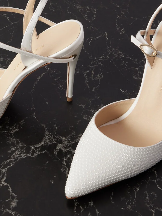 Jennifer Chamandi - Vittorio 105 Crystal-embellished Satin Pumps - White - Image 4