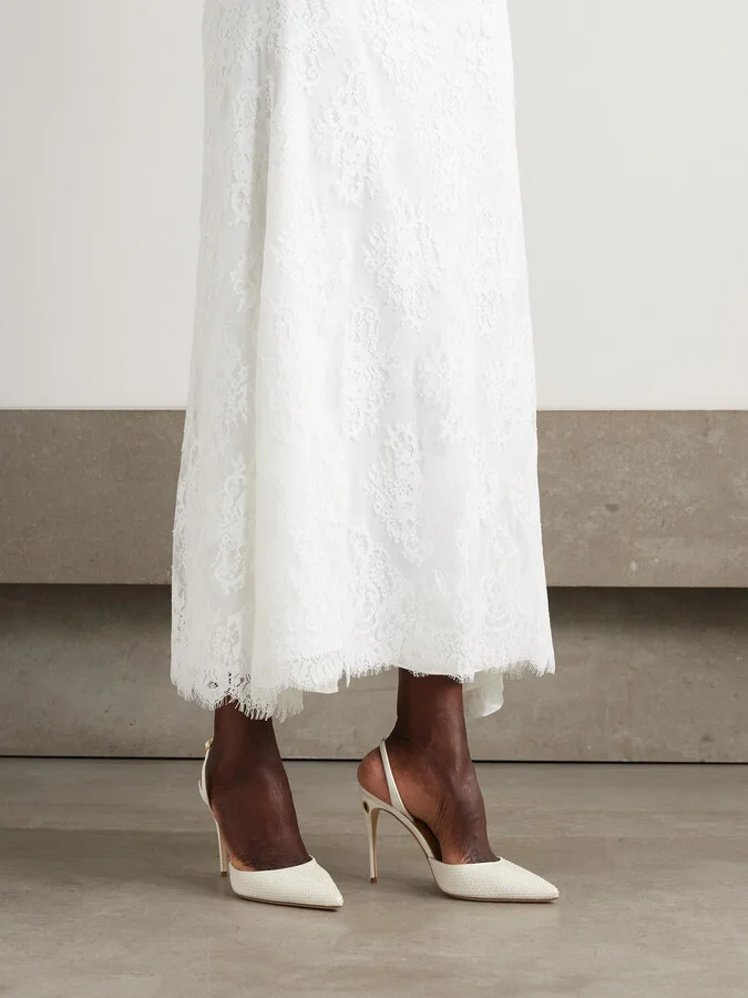 Jennifer Chamandi - Vittorio 105 Crystal-embellished Satin Pumps - White - Image 5