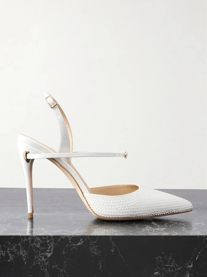 Jennifer Chamandi - Vittorio 105 Crystal-embellished Satin Pumps - White