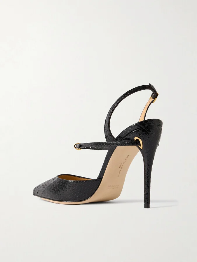 Jennifer Chamandi - Vittorio 105 Elaphe Point-toe Slingback Pumps - Black - Image 3