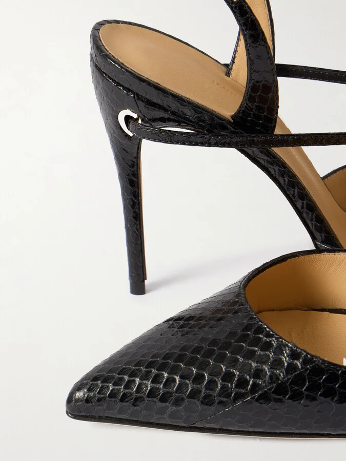 Jennifer Chamandi - Vittorio 105 Elaphe Point-toe Slingback Pumps - Black - Image 4