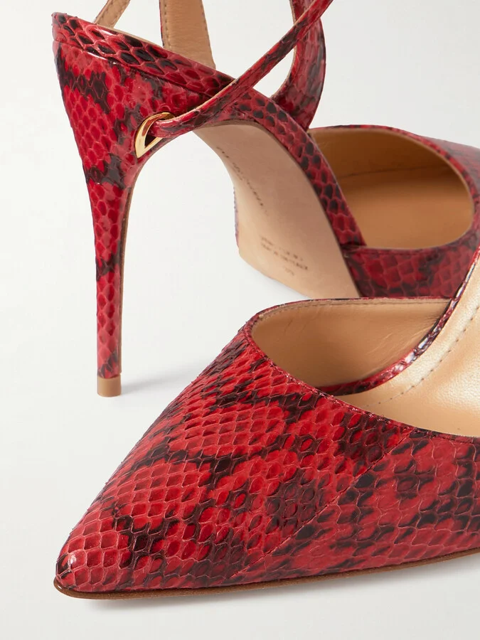 Jennifer Chamandi - Vittorio 105 Elaphe Point-toe Slingback Pumps - Red - Image 4