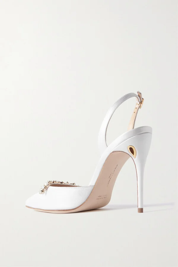 Jennifer Chamandi - Vittorio 105mm Jewel-trimmed Satin Pumps - White - Image 3