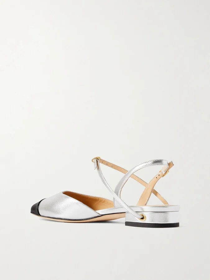 Jennifer Chamandi - Vittorio 20 Metallic Leather Pointed-toe Slingback Flats - Silver - Image 3
