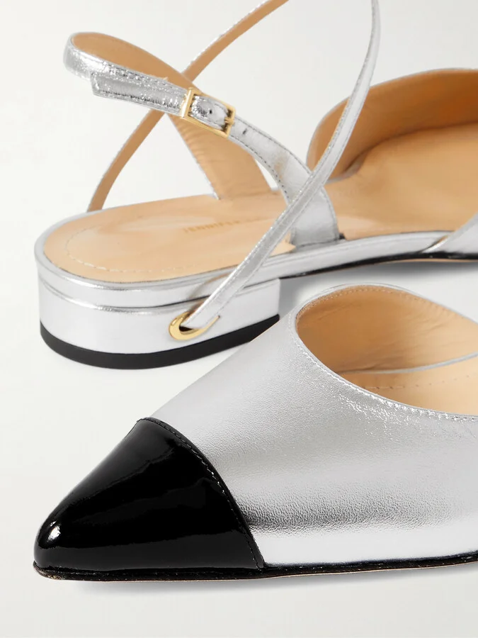 Jennifer Chamandi - Vittorio 20 Metallic Leather Pointed-toe Slingback Flats - Silver - Image 4