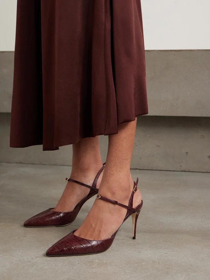 Jennifer Chamandi - Vittorio 85 Croc-effect Leather Point-toe Slingback Pumps - Burgundy - Image 2