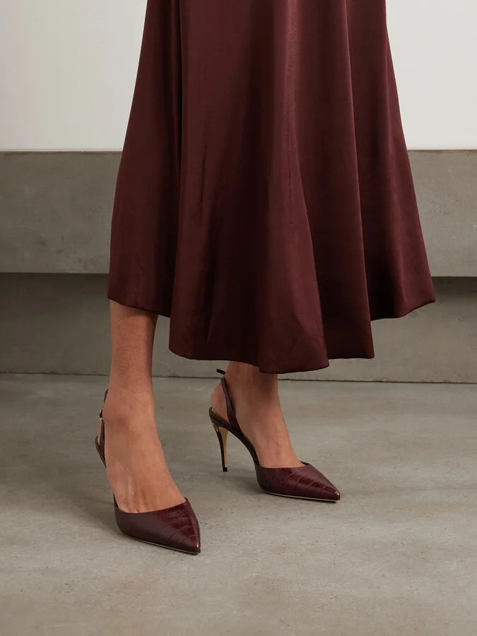 Jennifer Chamandi - Vittorio 85 Croc-effect Leather Point-toe Slingback Pumps - Burgundy - Image 5