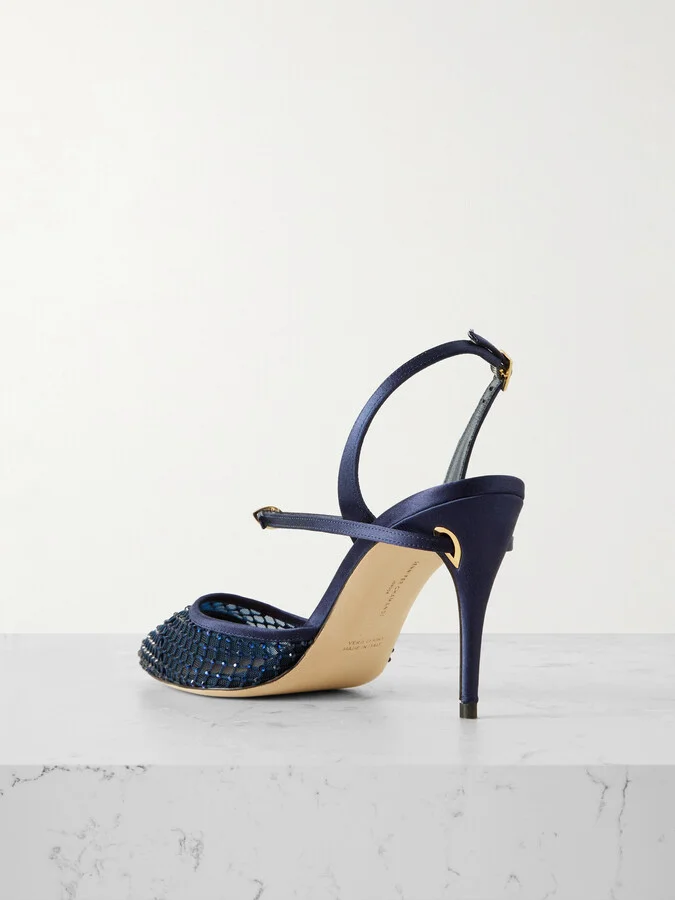 Jennifer Chamandi - Vittorio 85 Crystal-embellished Mesh And Satin Slingback Pumps - Blue - Image 2