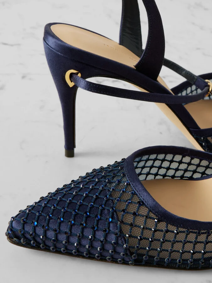 Jennifer Chamandi - Vittorio 85 Crystal-embellished Mesh And Satin Slingback Pumps - Blue - Image 4