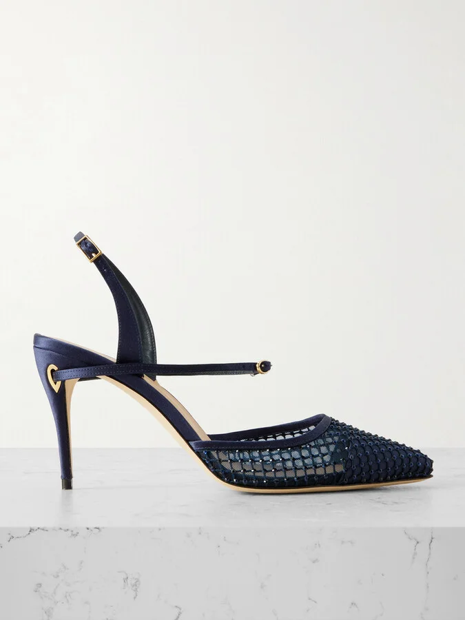 Jennifer Chamandi - Vittorio 85 Crystal-embellished Mesh And Satin Slingback Pumps - Blue