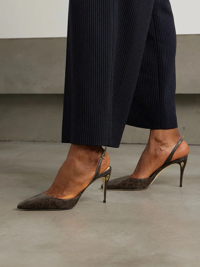 Jennifer Chamandi - Vittorio 85 Elaphe Point-toe Slingback Pumps - Brown - Image 5