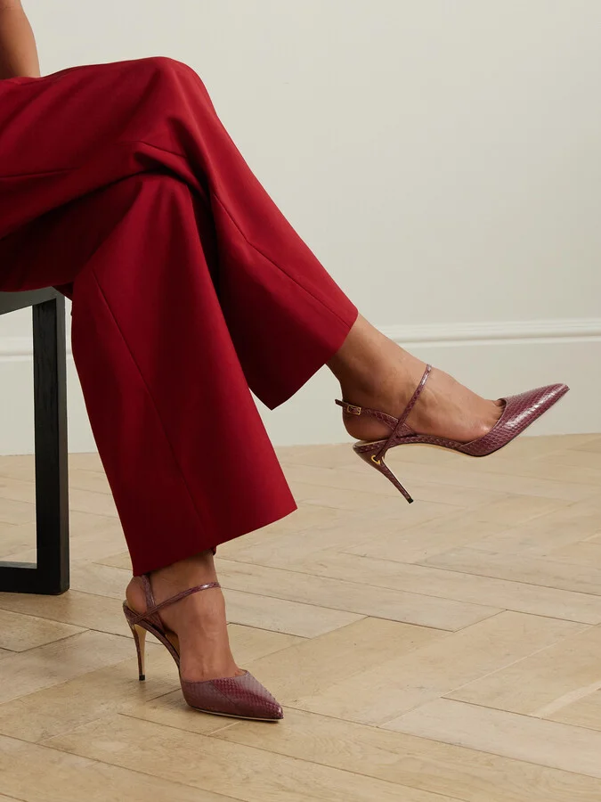 Jennifer Chamandi - Vittorio 85 Elaphe Point-toe Slingback Pumps - Burgundy - Image 2