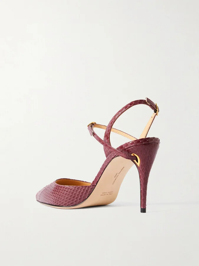 Jennifer Chamandi - Vittorio 85 Elaphe Point-toe Slingback Pumps - Burgundy - Image 3