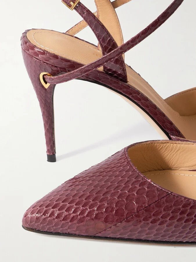Jennifer Chamandi - Vittorio 85 Elaphe Point-toe Slingback Pumps - Burgundy - Image 4