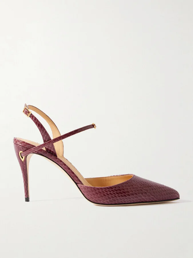 Jennifer Chamandi - Vittorio 85 Elaphe Point-toe Slingback Pumps - Burgundy
